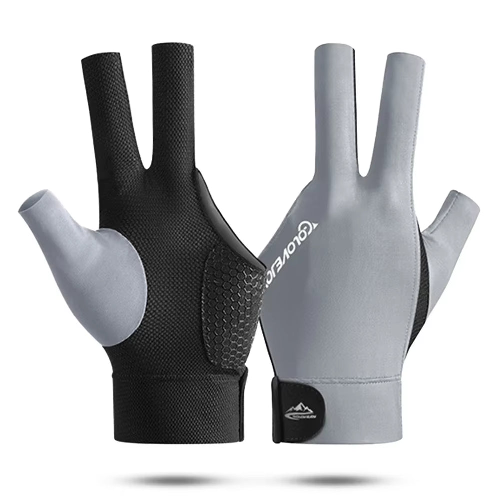 Open Finger Billiard Pool Gloves Adjustable Sticker Polyester Snooker Pool Gloves Portable Lightweight Reusable Amateur Training