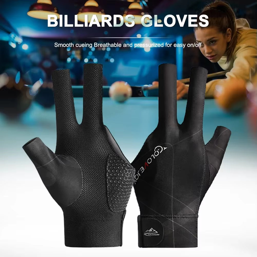 Open Finger Billiard Pool Gloves Adjustable Sticker Polyester Snooker Pool Gloves Portable Lightweight Reusable Amateur Training