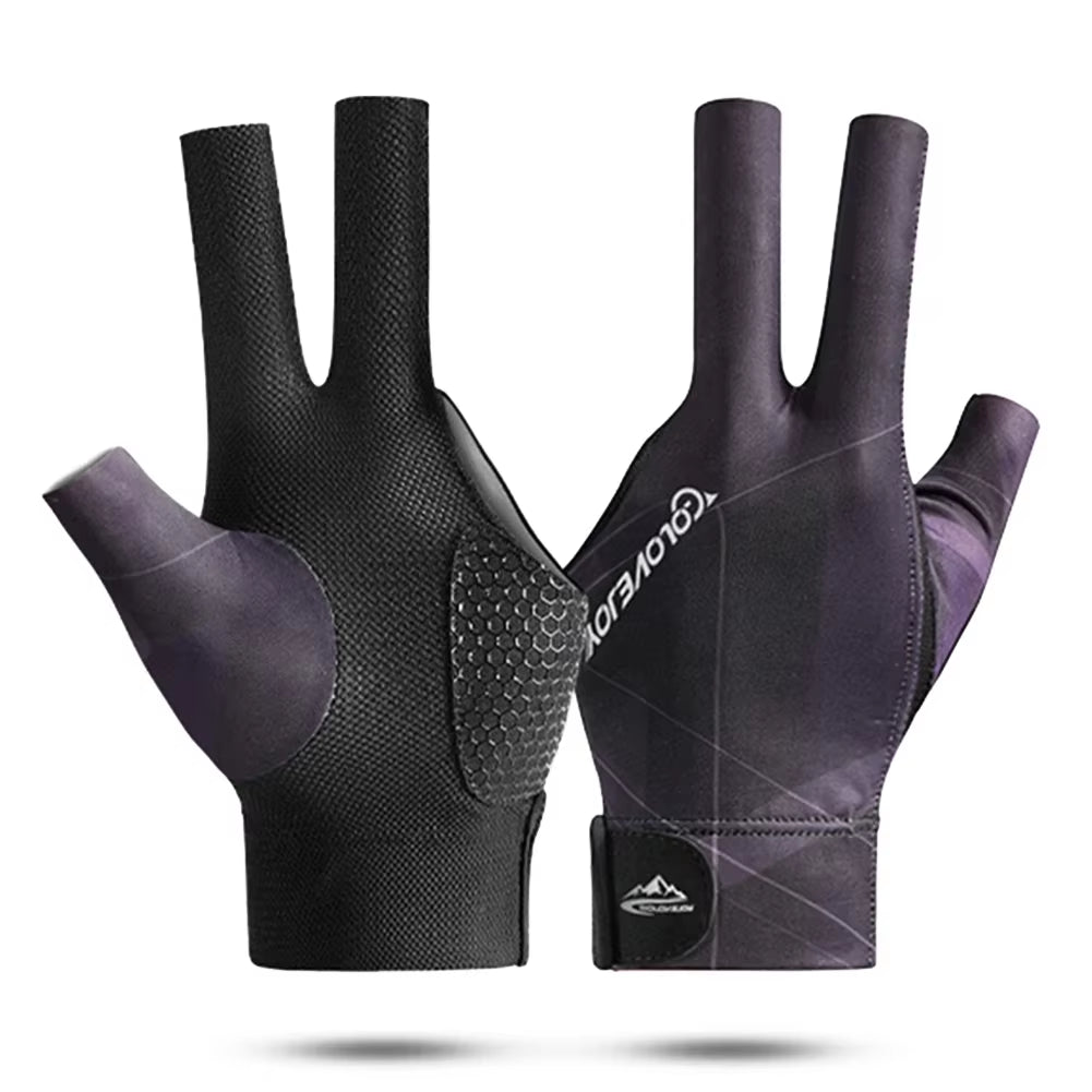 Open Finger Billiard Pool Gloves Adjustable Sticker Polyester Snooker Pool Gloves Portable Lightweight Reusable Amateur Training