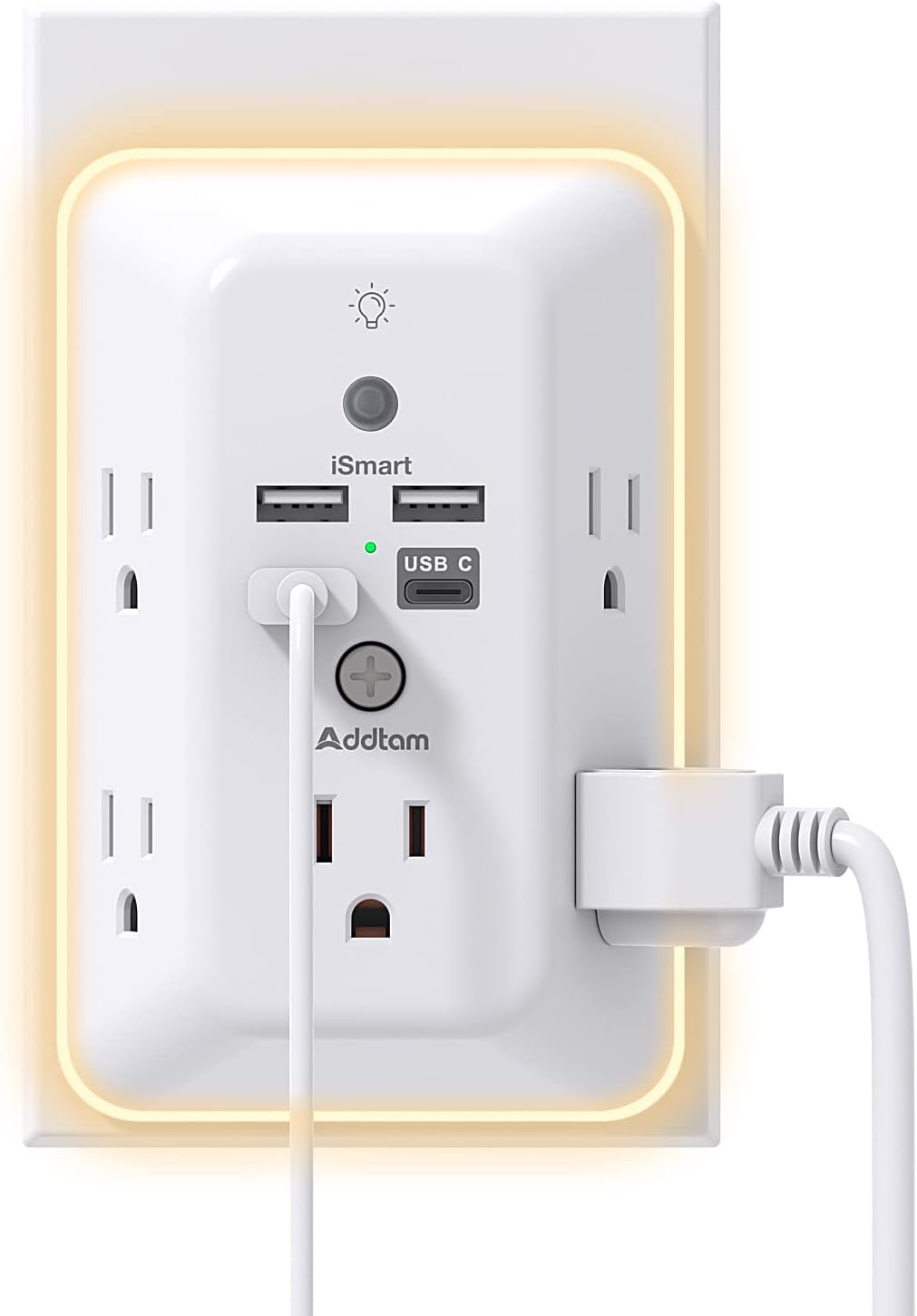 Surge Protector, Outlet Extender with Night Light, 5-Outlet Splitter and 4 USB Ports(1 USB C), Multi Plug Wall Outlet for Home Office Dorm Room Essentials