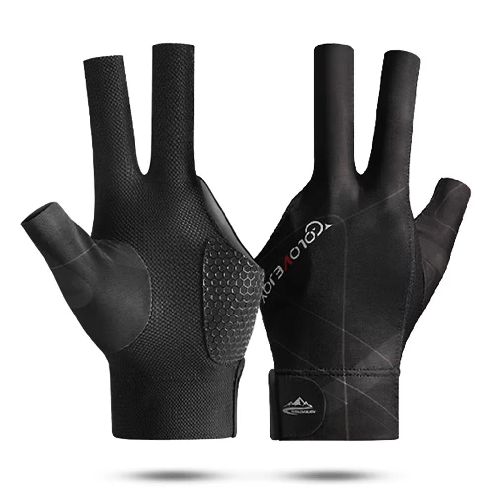 Open Finger Billiard Pool Gloves Adjustable Sticker Polyester Snooker Pool Gloves Portable Lightweight Reusable Amateur Training