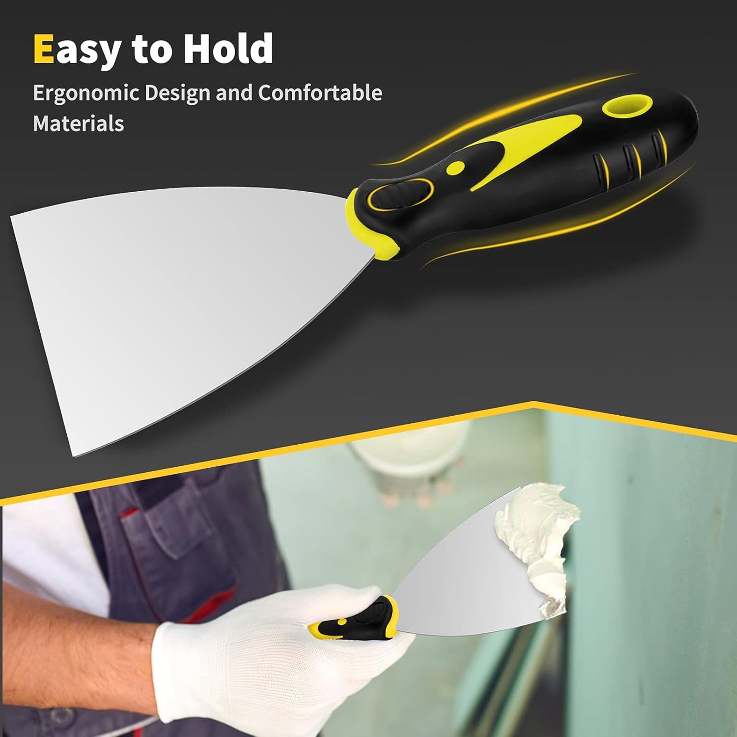 Putty Knife, 4Pcs Spackle Knife Set (2, 3, 4, 5 In), Stainless Steel Paint Scraper, Taping Knife Tool for Repairing Drywall, Removing Wallpaper, Applying Putty, Plaster, Cement, Adhesive