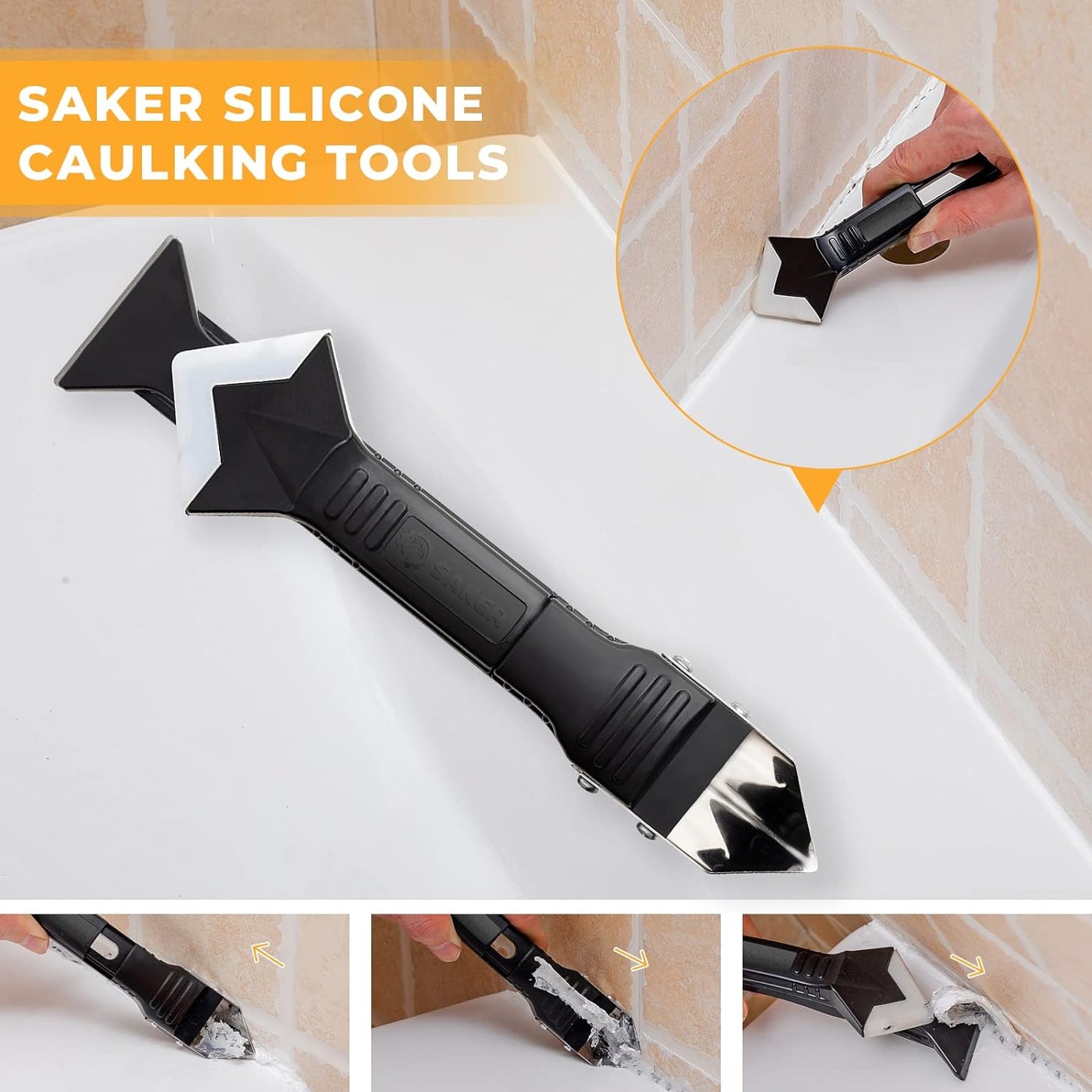 Silicone Caulking Tools-3 in 1 Sealant Finishing Tool Grout Remove Scraper,Caulk Remover Glass Glue Angle Scraper for Bathroom,Kitchen,Floor,Window,Sink Joint,Frames Seal