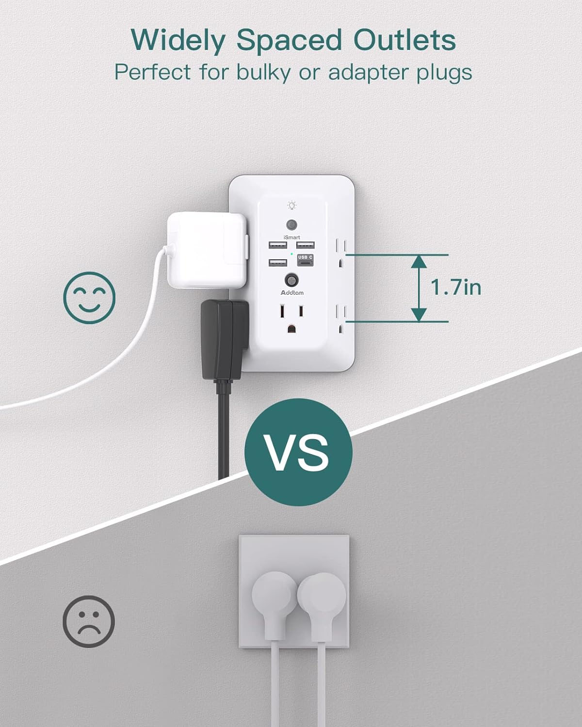 Surge Protector, Outlet Extender with Night Light, 5-Outlet Splitter and 4 USB Ports(1 USB C), Multi Plug Wall Outlet for Home Office Dorm Room Essentials
