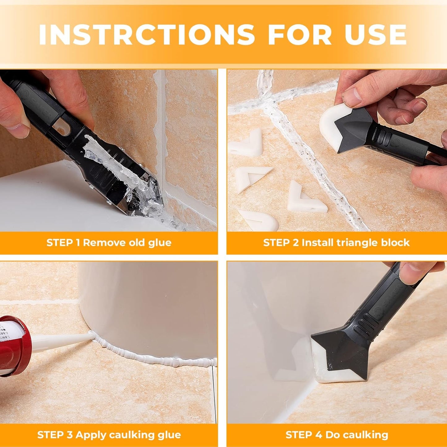 Silicone Caulking Tools-3 in 1 Sealant Finishing Tool Grout Remove Scraper,Caulk Remover Glass Glue Angle Scraper for Bathroom,Kitchen,Floor,Window,Sink Joint,Frames Seal