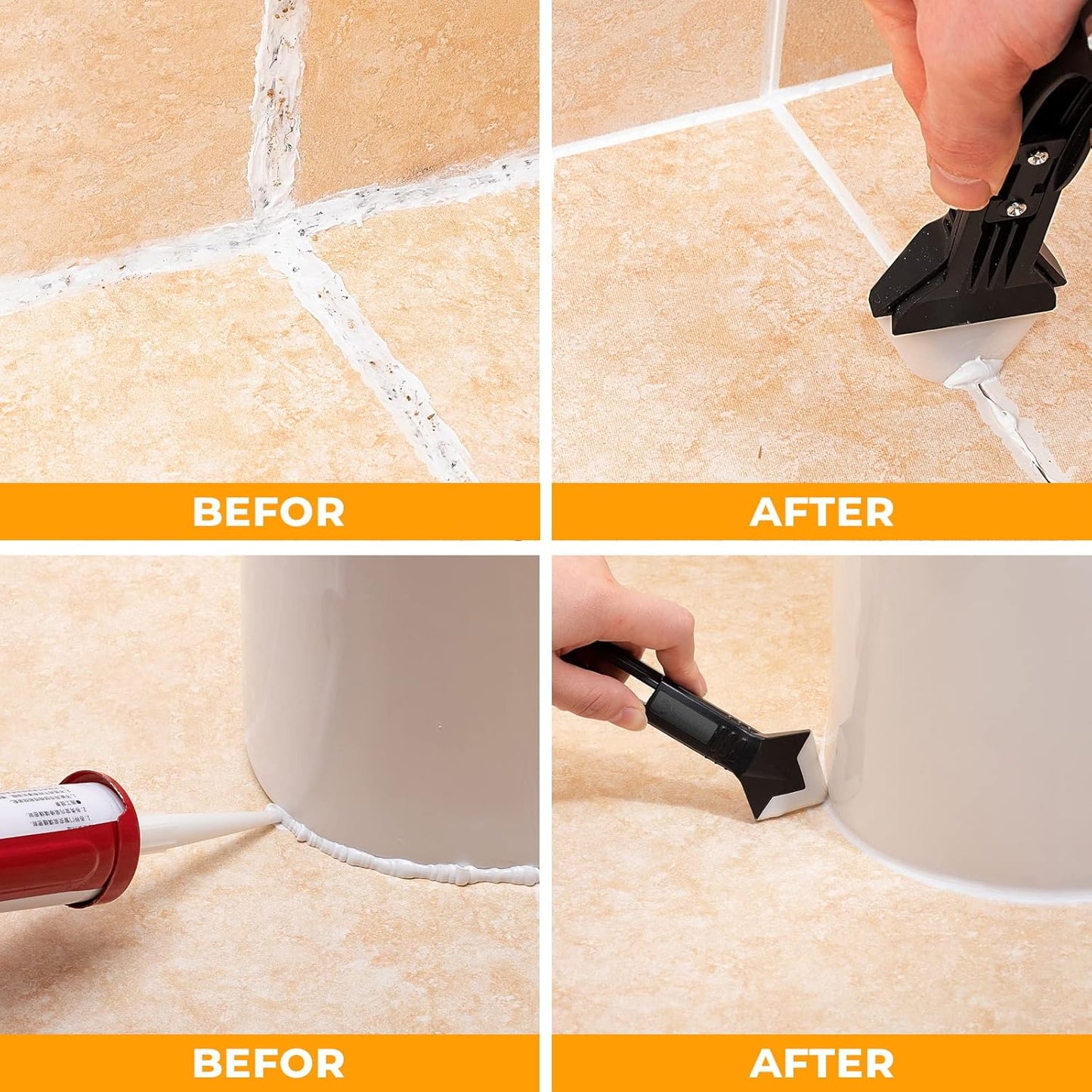 Silicone Caulking Tools-3 in 1 Sealant Finishing Tool Grout Remove Scraper,Caulk Remover Glass Glue Angle Scraper for Bathroom,Kitchen,Floor,Window,Sink Joint,Frames Seal