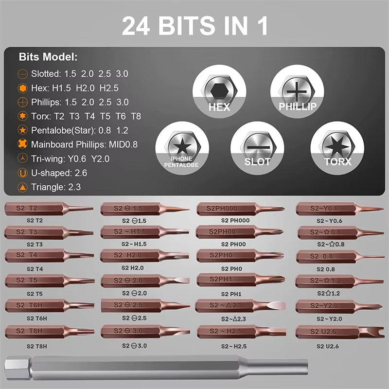 24 in 1 Premium Precision Screwdriver Set Small Screwdriver Set Magnetic Mini Screwdrivers Kit for Fixing Electronics Repair