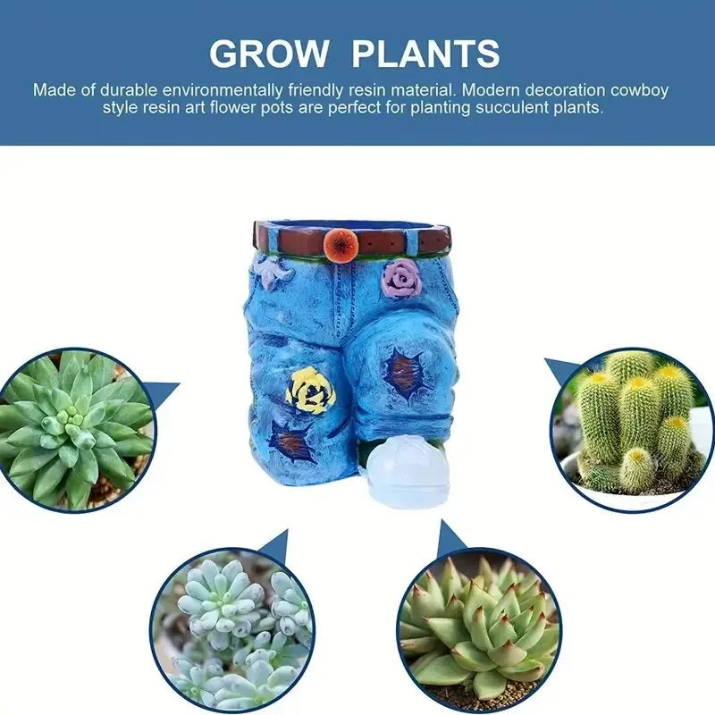 1Pc Jeans Pants Shape Flower Pot Resin Statue, Succulent Pot Flower Planter for Indoor Garden Yard Lawn Porch Patio Outdoor