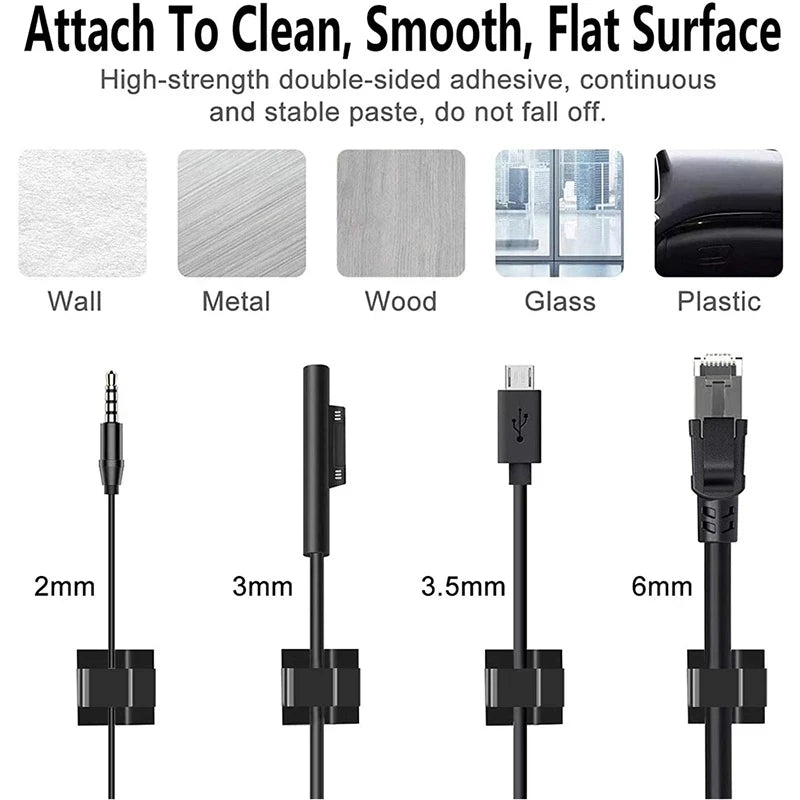 Cable Organizer Clips Wire Winder Holder Cord Protector USB Cable Management Adhesive Hooks Desk Clamp for Car Earphone Mouse