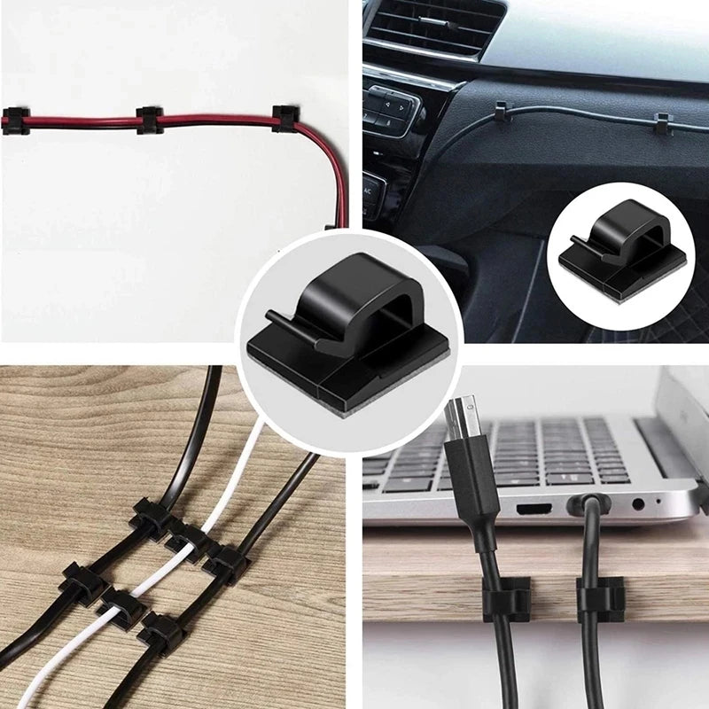 Cable Organizer Clips Wire Winder Holder Cord Protector USB Cable Management Adhesive Hooks Desk Clamp for Car Earphone Mouse