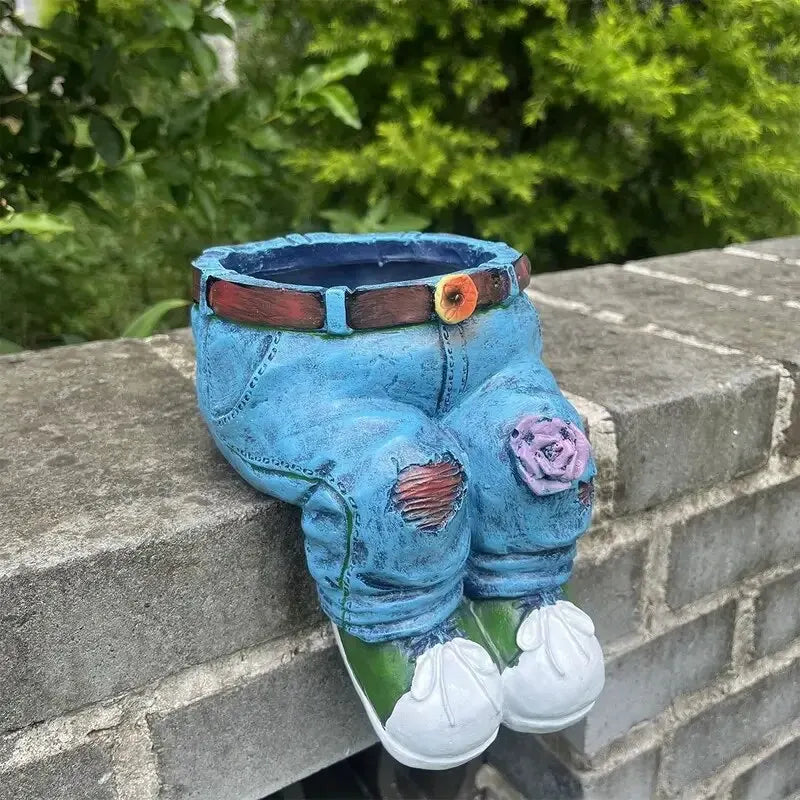 1Pc Jeans Pants Shape Flower Pot Resin Statue, Succulent Pot Flower Planter for Indoor Garden Yard Lawn Porch Patio Outdoor