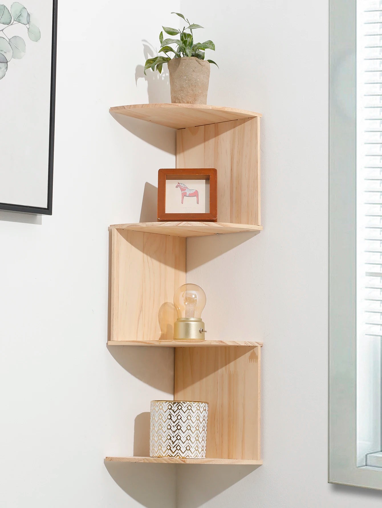 2/4/5 Layers Wooden PVC Corner Shelf Burlywood Storage Shelf Boho Home Decoration Floating Wall Organizer Room Decors Aesthetic
