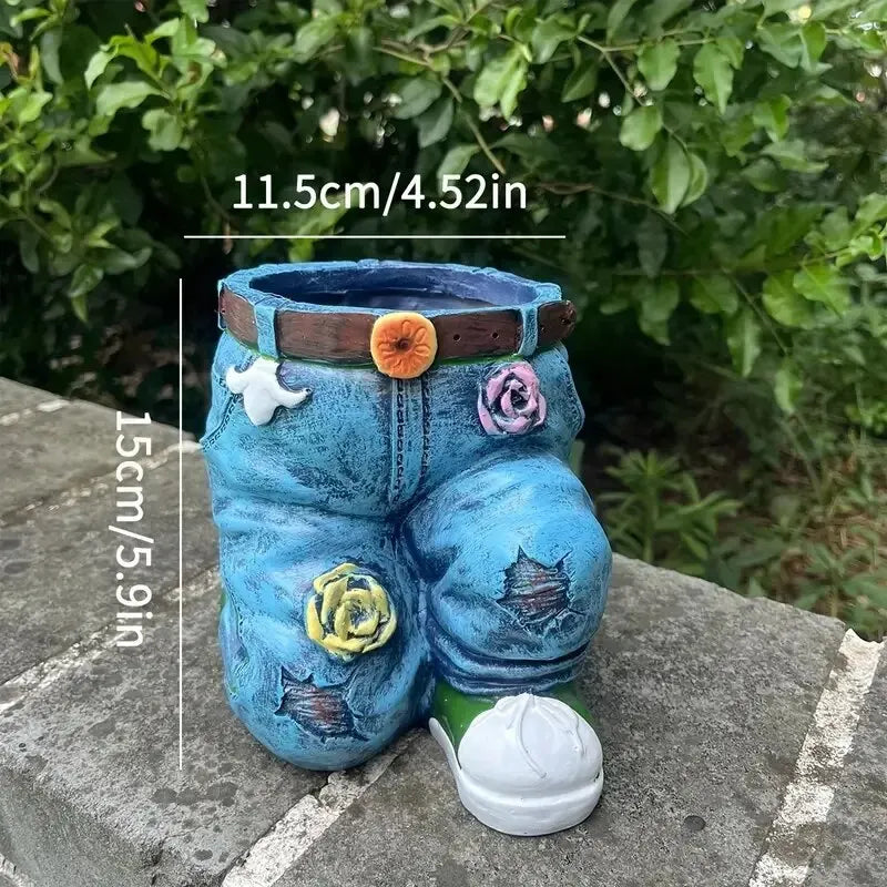 1Pc Jeans Pants Shape Flower Pot Resin Statue, Succulent Pot Flower Planter for Indoor Garden Yard Lawn Porch Patio Outdoor