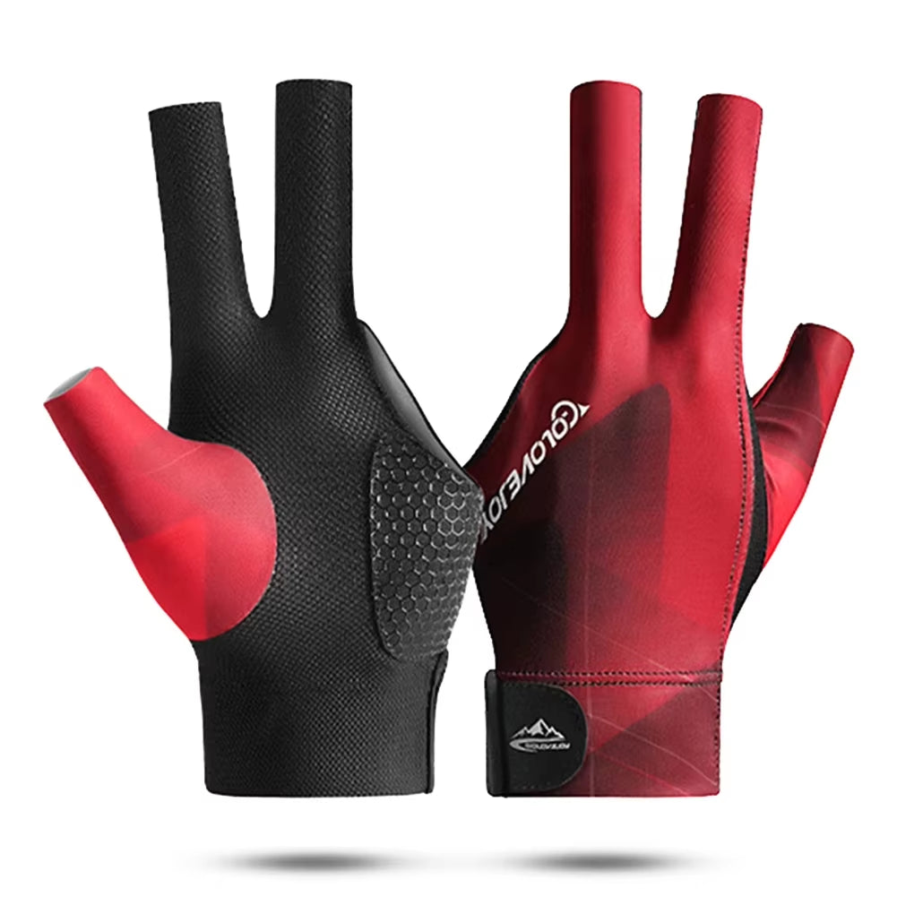 Open Finger Billiard Pool Gloves Adjustable Sticker Polyester Snooker Pool Gloves Portable Lightweight Reusable Amateur Training