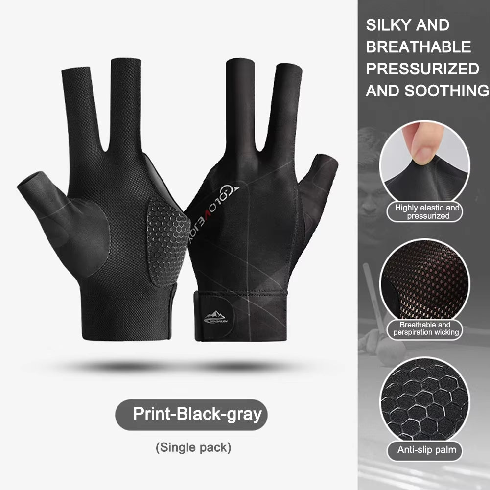 Open Finger Billiard Pool Gloves Adjustable Sticker Polyester Snooker Pool Gloves Portable Lightweight Reusable Amateur Training