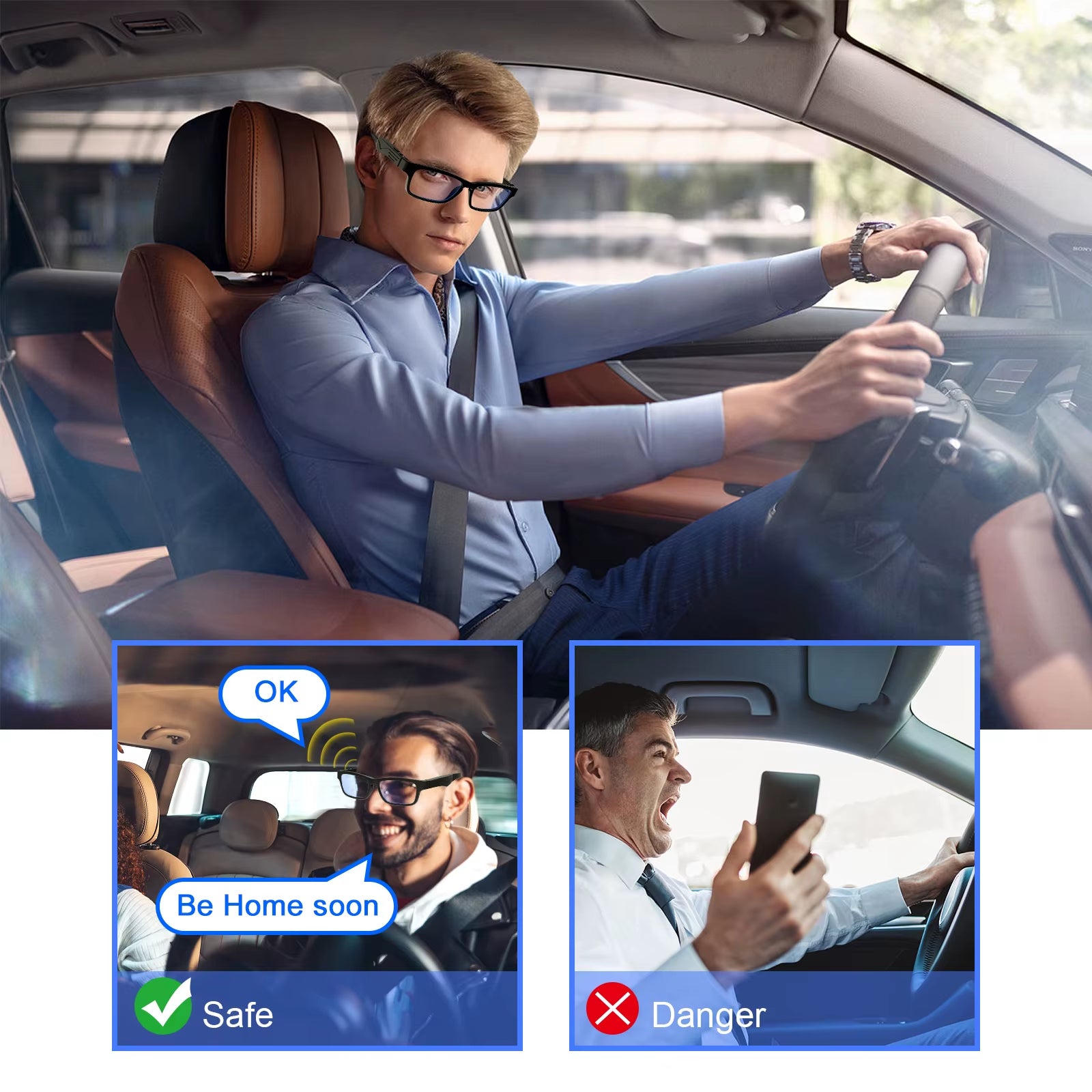 Smart Glasses, Bluetooth for Men Women Wireless Glasses with Speakers, Built-In Mic, Clear Phone Calls Game Music Audio for And