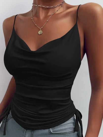 Women'S Solid Tank Top V Neck Camisole Cami Drawstring Spaghetti Strap Top Sleeveless Blouse Tank Shirt New Summer Crop Top