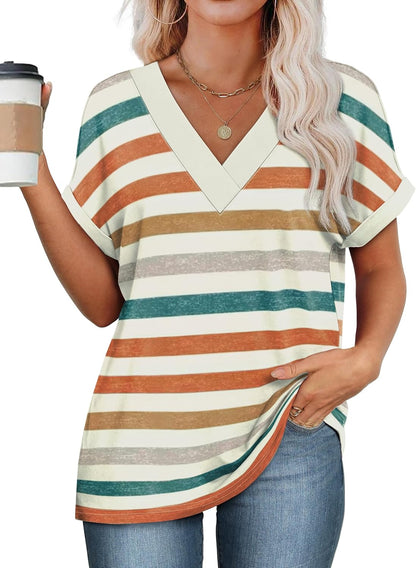 Womens Summer Tops Short Dolman Sleeve Shirts 2025 Fashion V Neck Outfits Clothes
