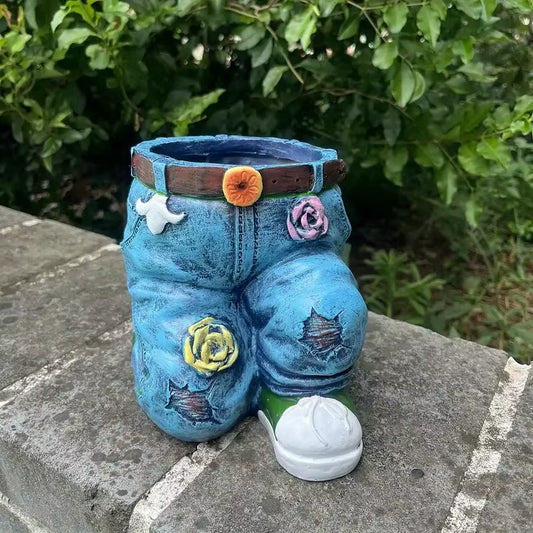 1Pc Jeans Pants Shape Flower Pot Resin Statue, Succulent Pot Flower Planter for Indoor Garden Yard Lawn Porch Patio Outdoor
