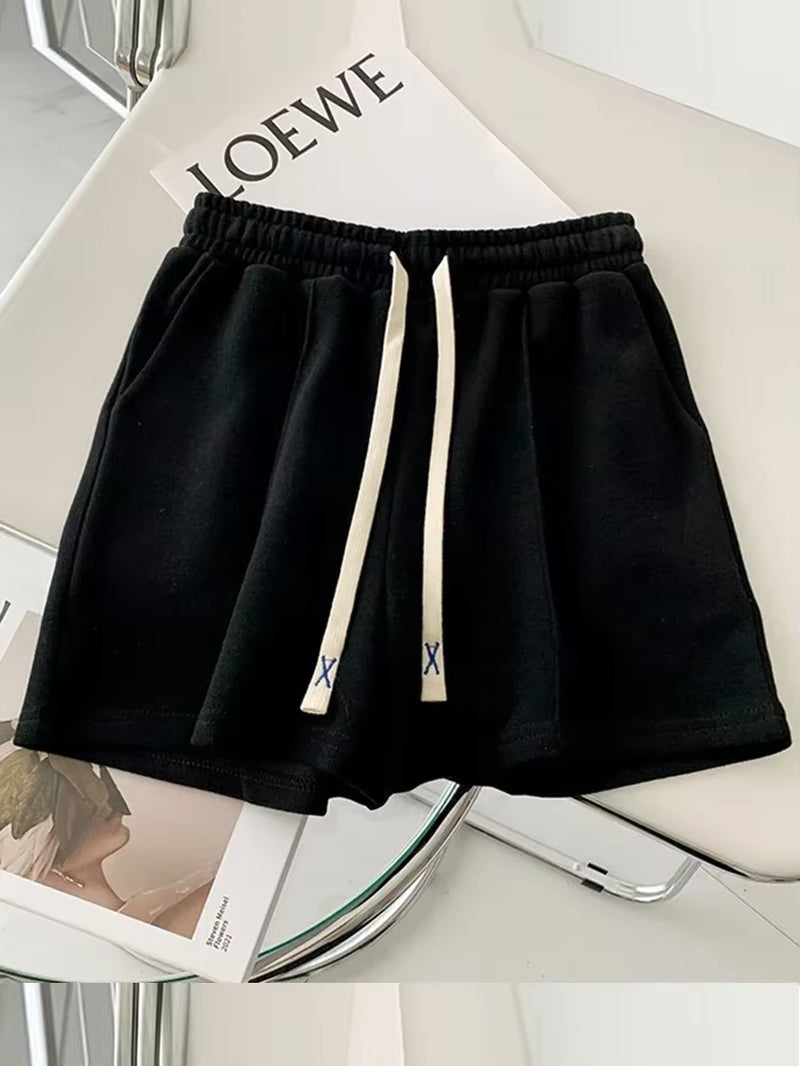 Summer 2025 Shorts Women Elasticity Lovely Girls Korean Style Sweet Students Harajuku Simple Pure Gray Oversize Trousers Female