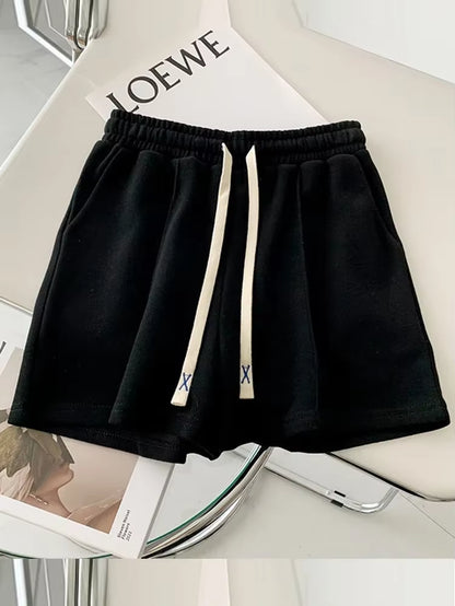 Summer 2025 Shorts Women Elasticity Lovely Girls Korean Style Sweet Students Harajuku Simple Pure Gray Oversize Trousers Female