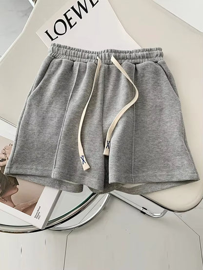 Summer 2025 Shorts Women Elasticity Lovely Girls Korean Style Sweet Students Harajuku Simple Pure Gray Oversize Trousers Female