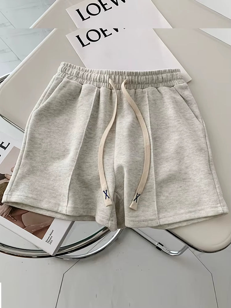 Summer 2025 Shorts Women Elasticity Lovely Girls Korean Style Sweet Students Harajuku Simple Pure Gray Oversize Trousers Female