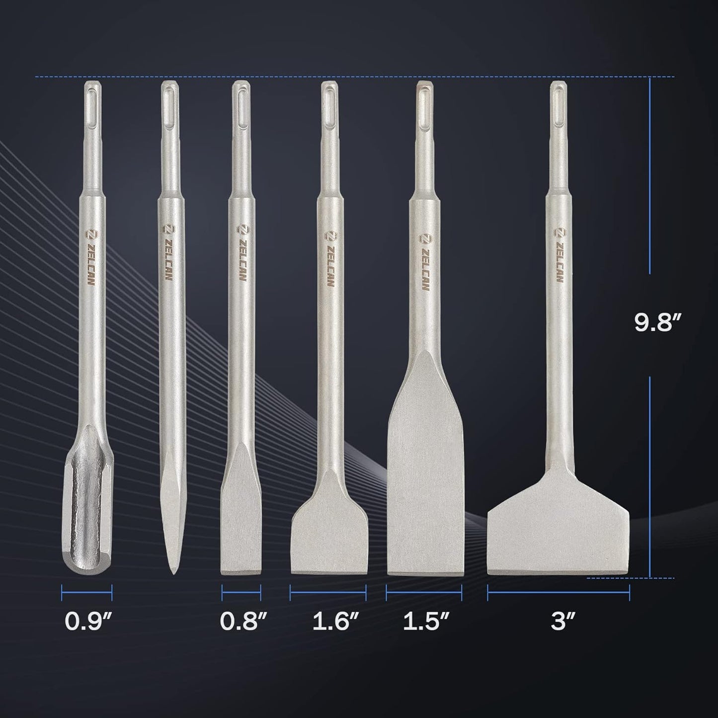 Chisel Set with SDS plus Shanks, 6Pc Masonry Concrete Drill Bit Set, Tile Grooving Scraping Flat Point Scaling Chisels 40Cr Steel Rotary Hammer Drill Tool Kit SDS plus Bits for Home Improvement