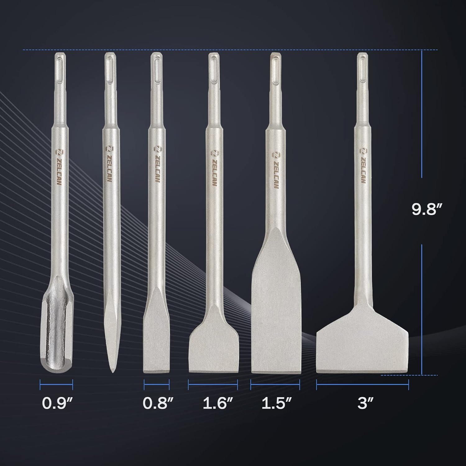 Chisel Set with SDS plus Shanks, 6Pc Masonry Concrete Drill Bit Set, Tile Grooving Scraping Flat Point Scaling Chisels 40Cr Steel Rotary Hammer Drill Tool Kit SDS plus Bits for Home Improvement