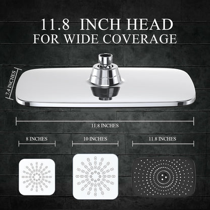 Wide Rain Shower Head with 6 Modes Handheld Water Spray，High Pressure Showerhead Combo with Arm for Bathroom Accessories，Home Decor Adjustable Dual Shower with Anti-Clog Nozzles,Silver Chrome