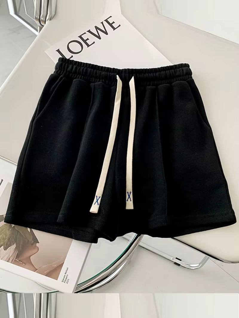 Summer 2025 Shorts Women Elasticity Lovely Girls Korean Style Sweet Students Harajuku Simple Pure Gray Oversize Trousers Female