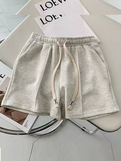 Summer 2025 Shorts Women Elasticity Lovely Girls Korean Style Sweet Students Harajuku Simple Pure Gray Oversize Trousers Female