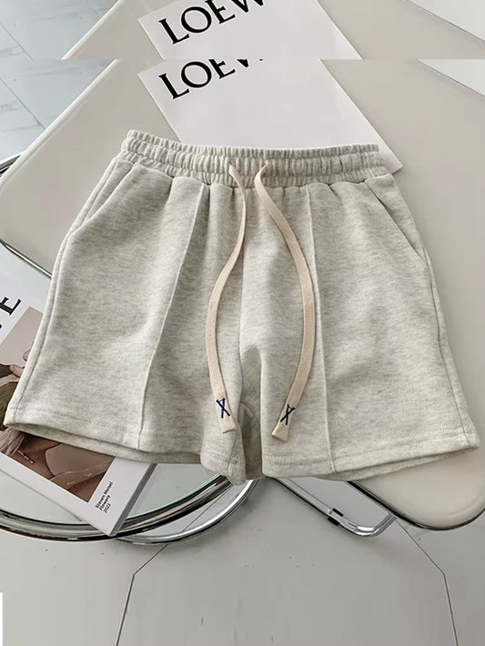 Summer 2025 Shorts Women Elasticity Lovely Girls Korean Style Sweet Students Harajuku Simple Pure Gray Oversize Trousers Female