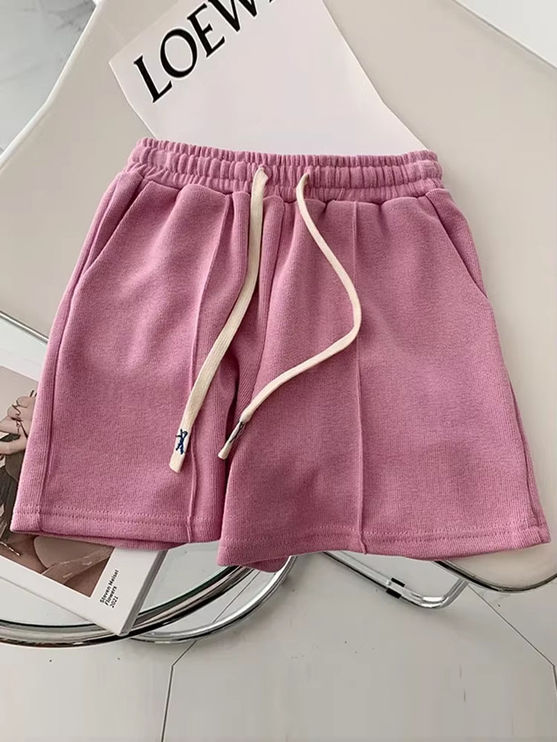Summer 2025 Shorts Women Elasticity Lovely Girls Korean Style Sweet Students Harajuku Simple Pure Gray Oversize Trousers Female