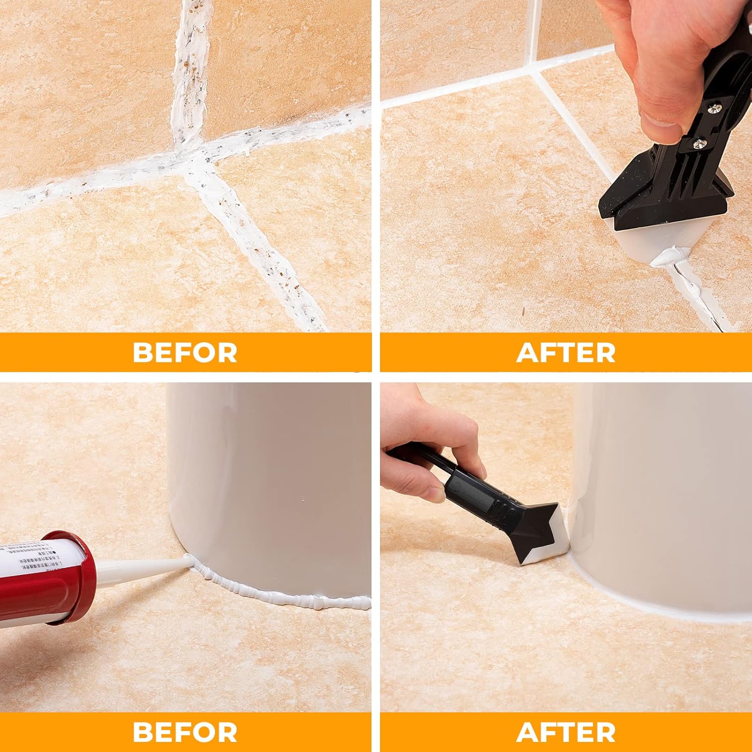 Silicone Caulking Tools-3 in 1 Sealant Finishing Tool Grout Remove Scraper,Caulk Remover Glass Glue Angle Scraper for Bathroom,Kitchen,Floor,Window,Sink Joint,Frames Seal