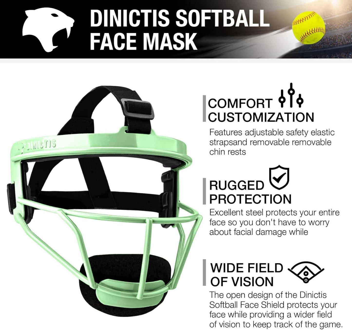 Softball Face Mask, Lightweight, Comfortable, with Wide Field Vision, Durable and Safe Face Guards, Premium Protective Softball Fielder'S Mask