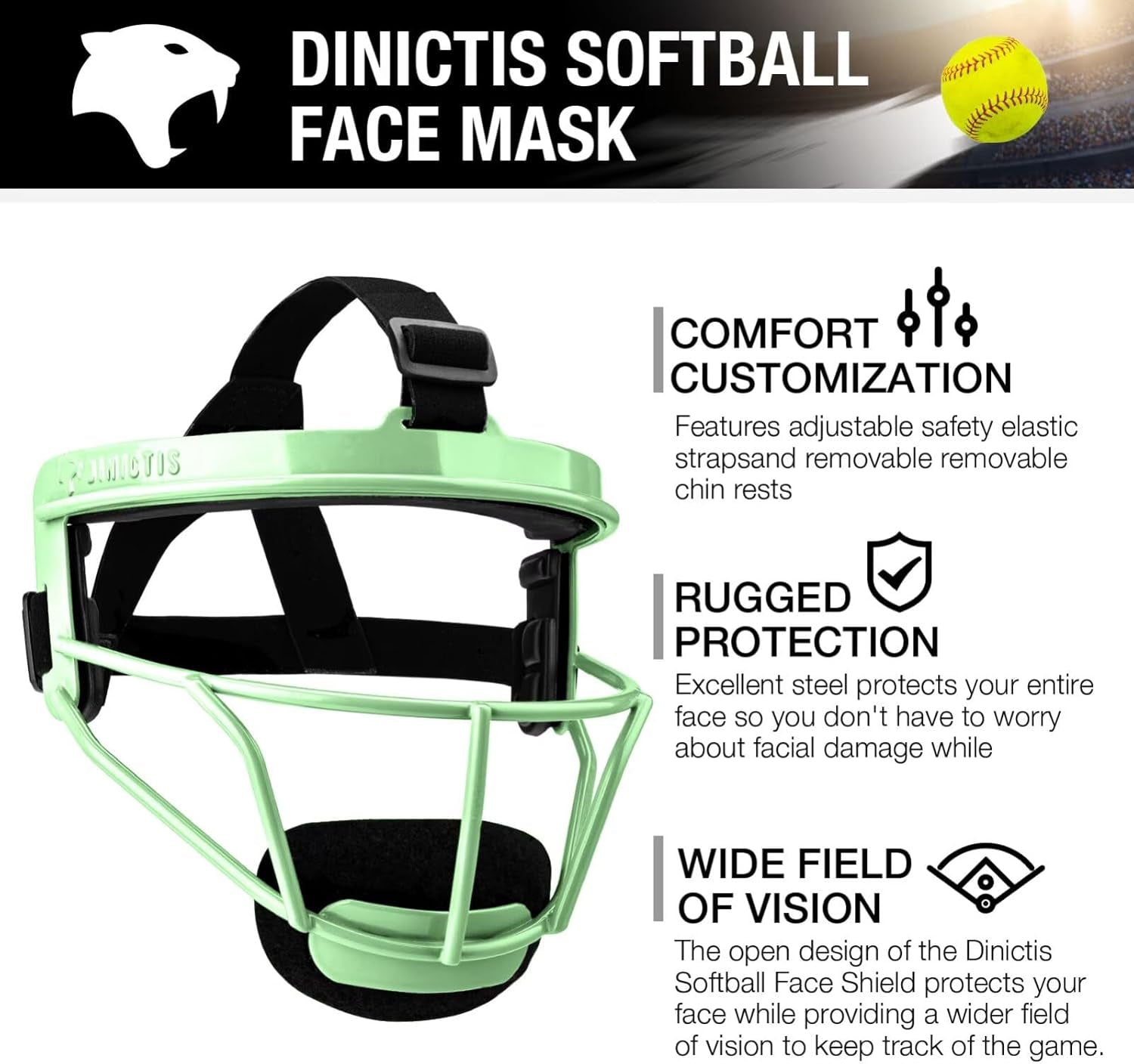 Softball Face Mask, Lightweight, Comfortable, with Wide Field Vision, Durable and Safe Face Guards, Premium Protective Softball Fielder'S Mask