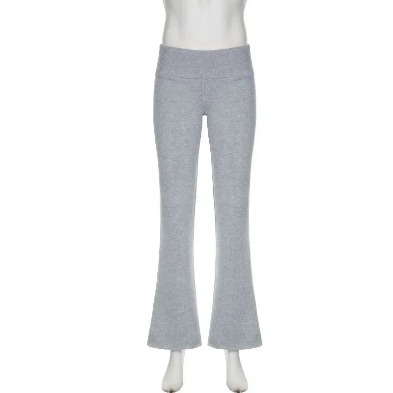Women's Casual Slim Low-Waisted Boot Cut Flare Pants - Y2K Inspired Streetwear for Autumn and Spring 2024