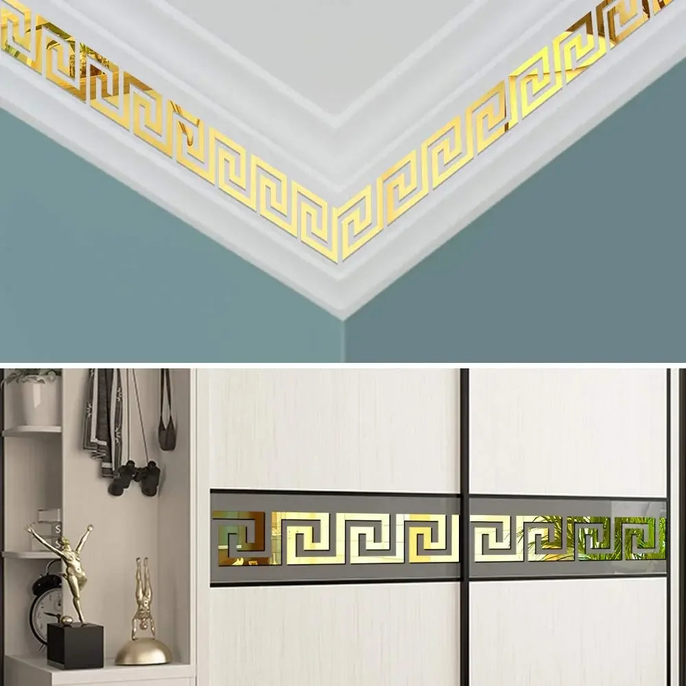 Wall Mirror Sticker with Adhesive for Living Room Bedroom Edge Strip Corner Line Building Border Home Decor