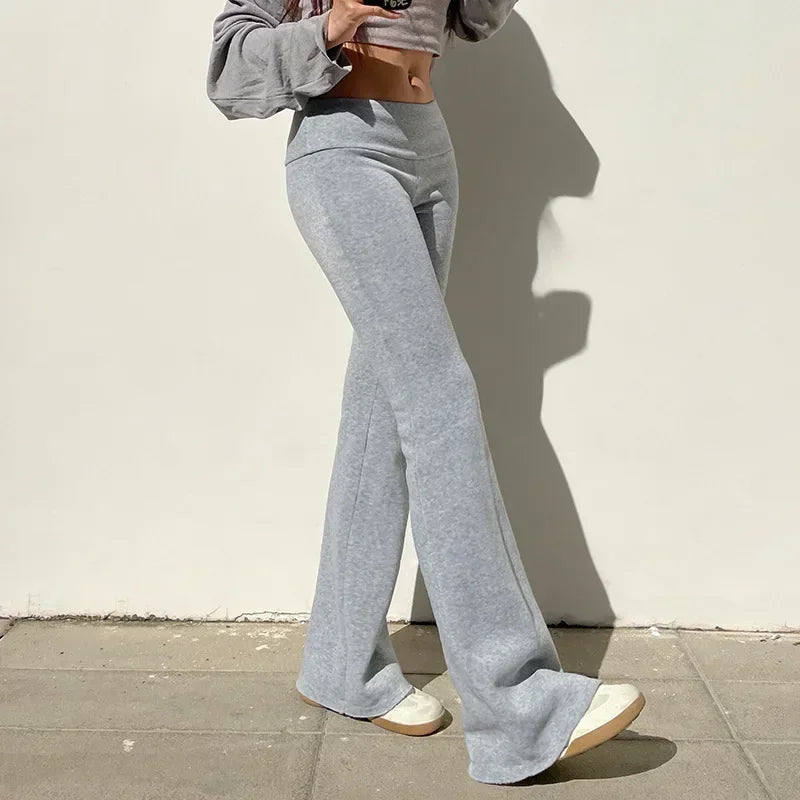 Women's Casual Slim Low-Waisted Boot Cut Flare Pants - Y2K Inspired Streetwear for Autumn and Spring 2024