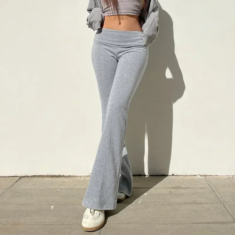 Women's Casual Slim Low-Waisted Boot Cut Flare Pants - Y2K Inspired Streetwear for Autumn and Spring 2024