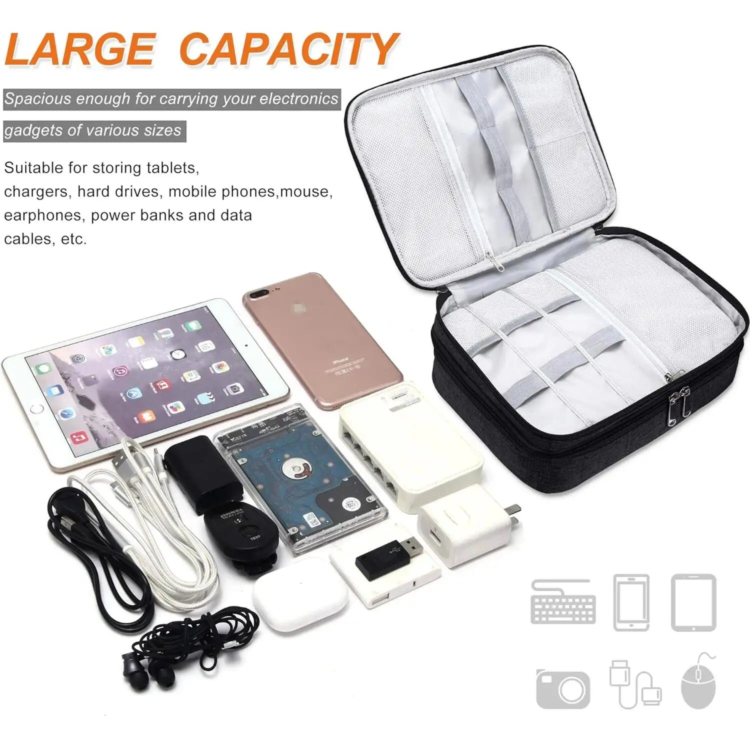 Digital Accessory Storage Bag Multi-Layer Practical Power Bank USB Flash Drive Data Cable Earphones Dustproof Travel Storage Bag
