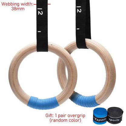 1 Pair Wood Gymnastics Rings with Adjustable Straps GYM Ring for Kids Adult Home Fitness Pull up Strength Training