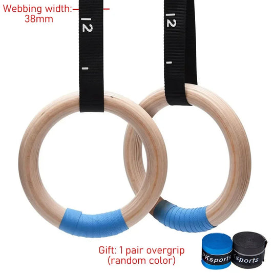 1 Pair Wood Gymnastics Rings with Adjustable Straps GYM Ring for Kids Adult Home Fitness Pull up Strength Training