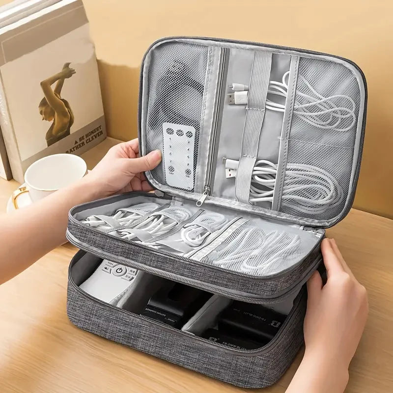 Digital Accessory Storage Bag Multi-Layer Practical Power Bank USB Flash Drive Data Cable Earphones Dustproof Travel Storage Bag