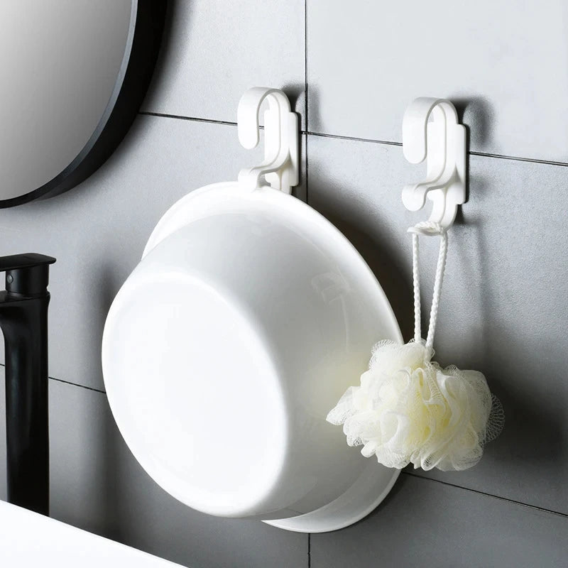 Double Layer Wall Hanging Washbasin Hook Punch Free Adhesive Wash Basin Storage Rack save Space Home Universal Storage Hook