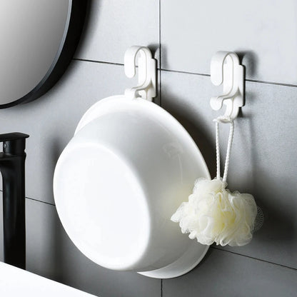 Double Layer Wall Hanging Washbasin Hook Punch Free Adhesive Wash Basin Storage Rack save Space Home Universal Storage Hook