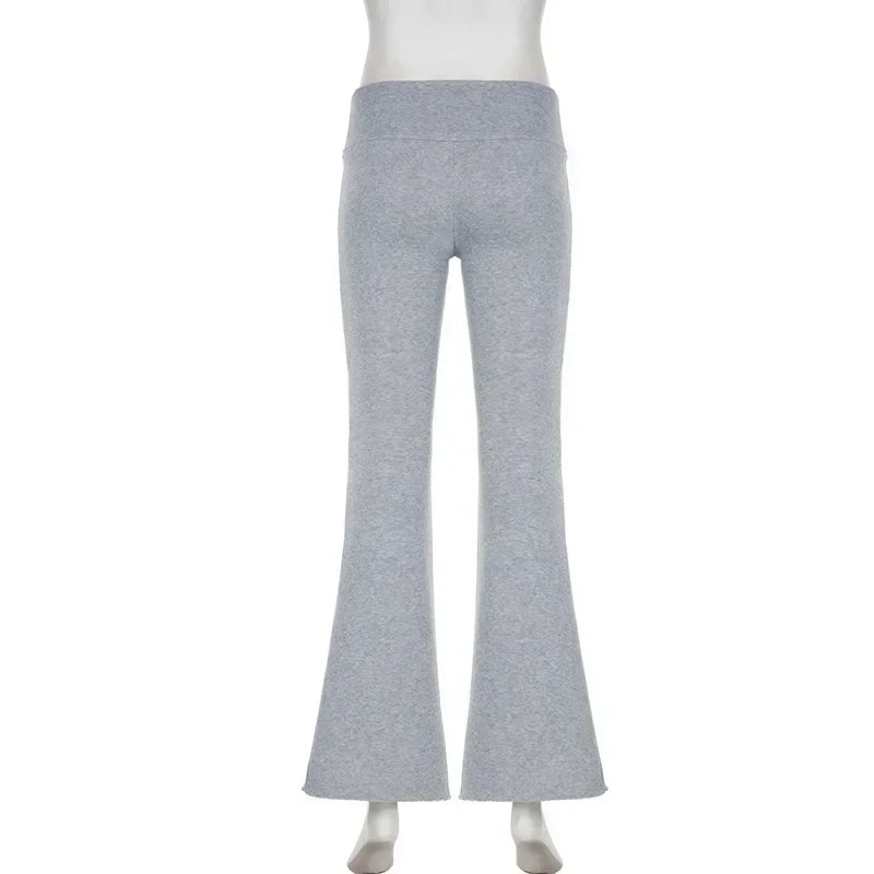 Women's Casual Slim Low-Waisted Boot Cut Flare Pants - Y2K Inspired Streetwear for Autumn and Spring 2024