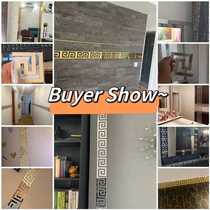 Wall Mirror Sticker with Adhesive for Living Room Bedroom Edge Strip Corner Line Building Border Home Decor
