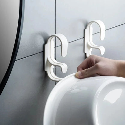 Double Layer Wall Hanging Washbasin Hook Punch Free Adhesive Wash Basin Storage Rack save Space Home Universal Storage Hook